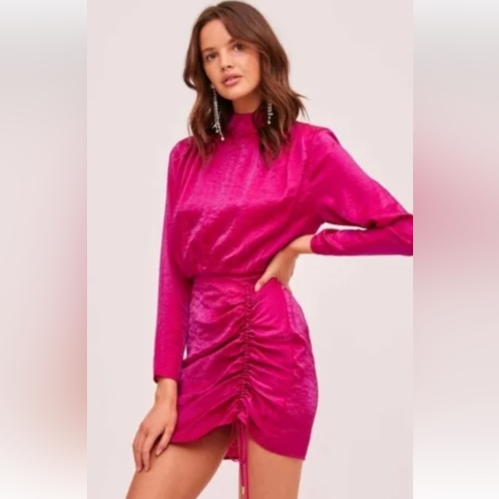 NWT Finders Keepers Hot Pink Long Sleeve Ruched Dress US6